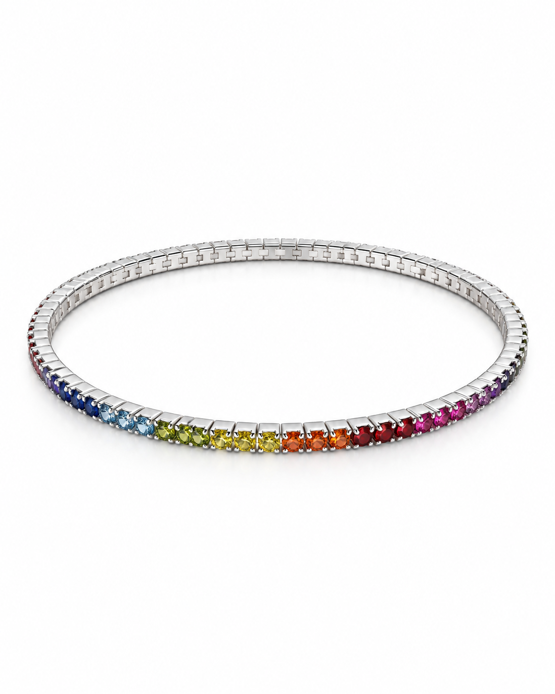 Pulsera de zirconia arcoíris elástica PL. 925