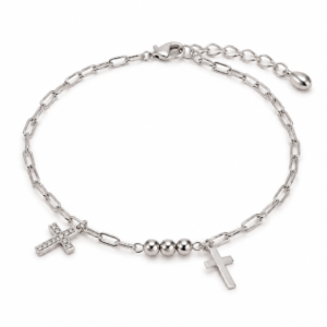 Pulsera doble cruz con zirconias PL. 925