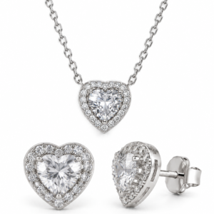 Set collar y aretes corazón con zirconias PL. 925