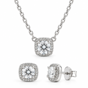 Set collar y aretes cuadrado con zirconias PL. 925