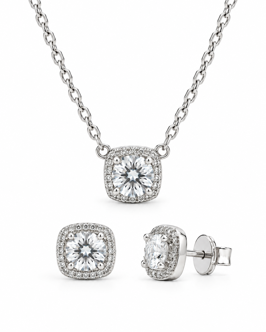 Set collar y aretes cuadrado con zirconias PL. 925