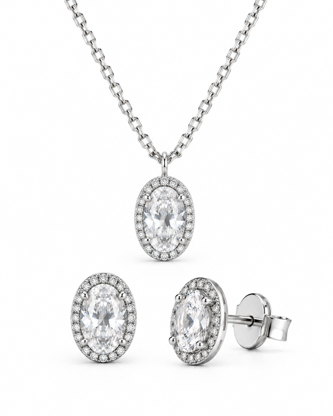 Set collar y aretes ovalado con zirconias PL. 925