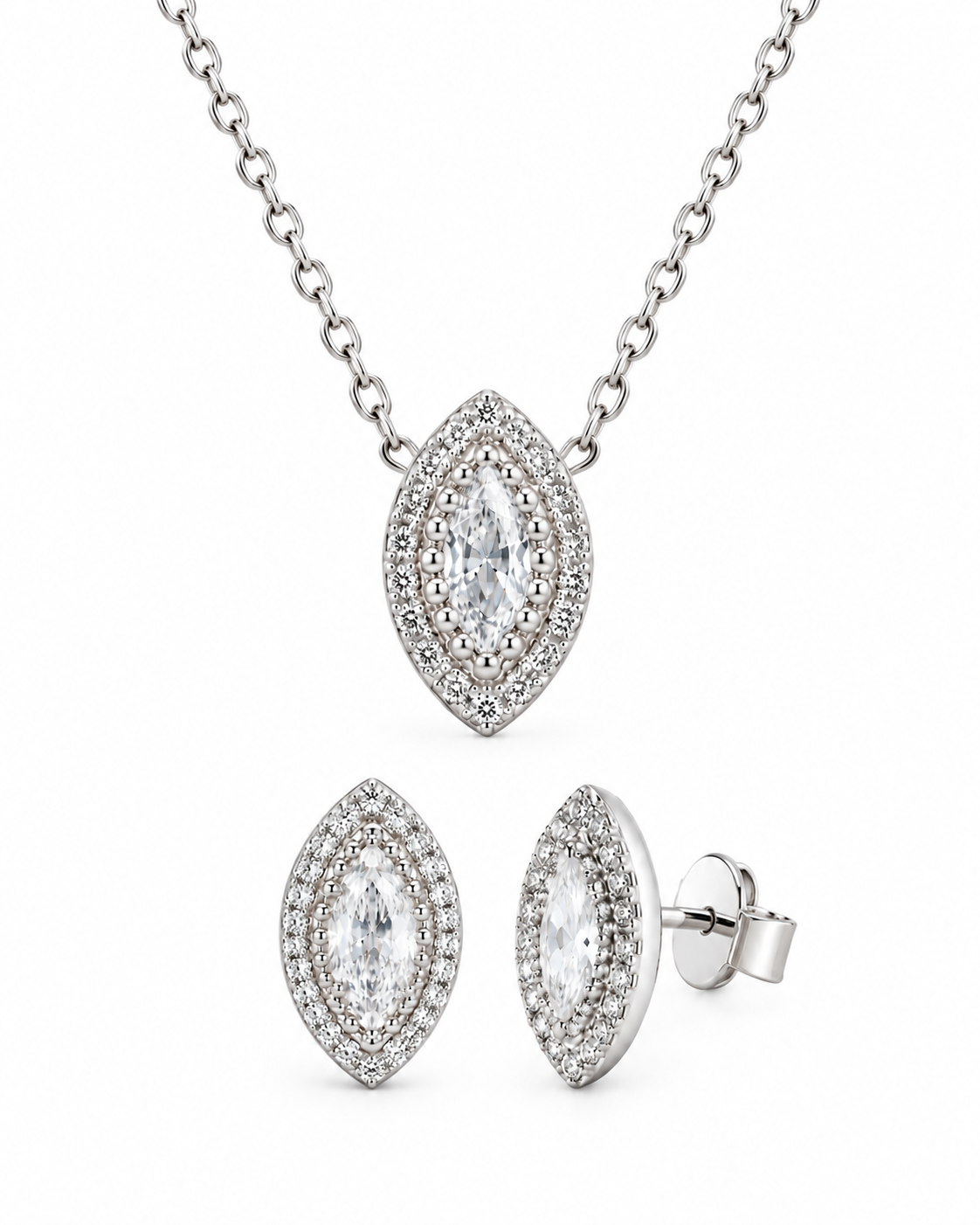 Set collar y aretes marquise con zirconias PL. 925