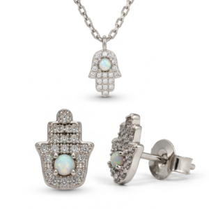 Set collar y aretes mano turca con zirconias PL. 925